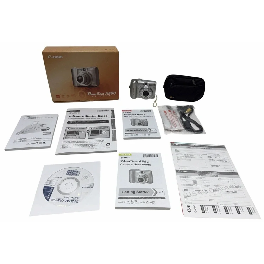 Canon PowerShot A580 8MP Digital Camera Tested Works Box Case Manuals Cables
